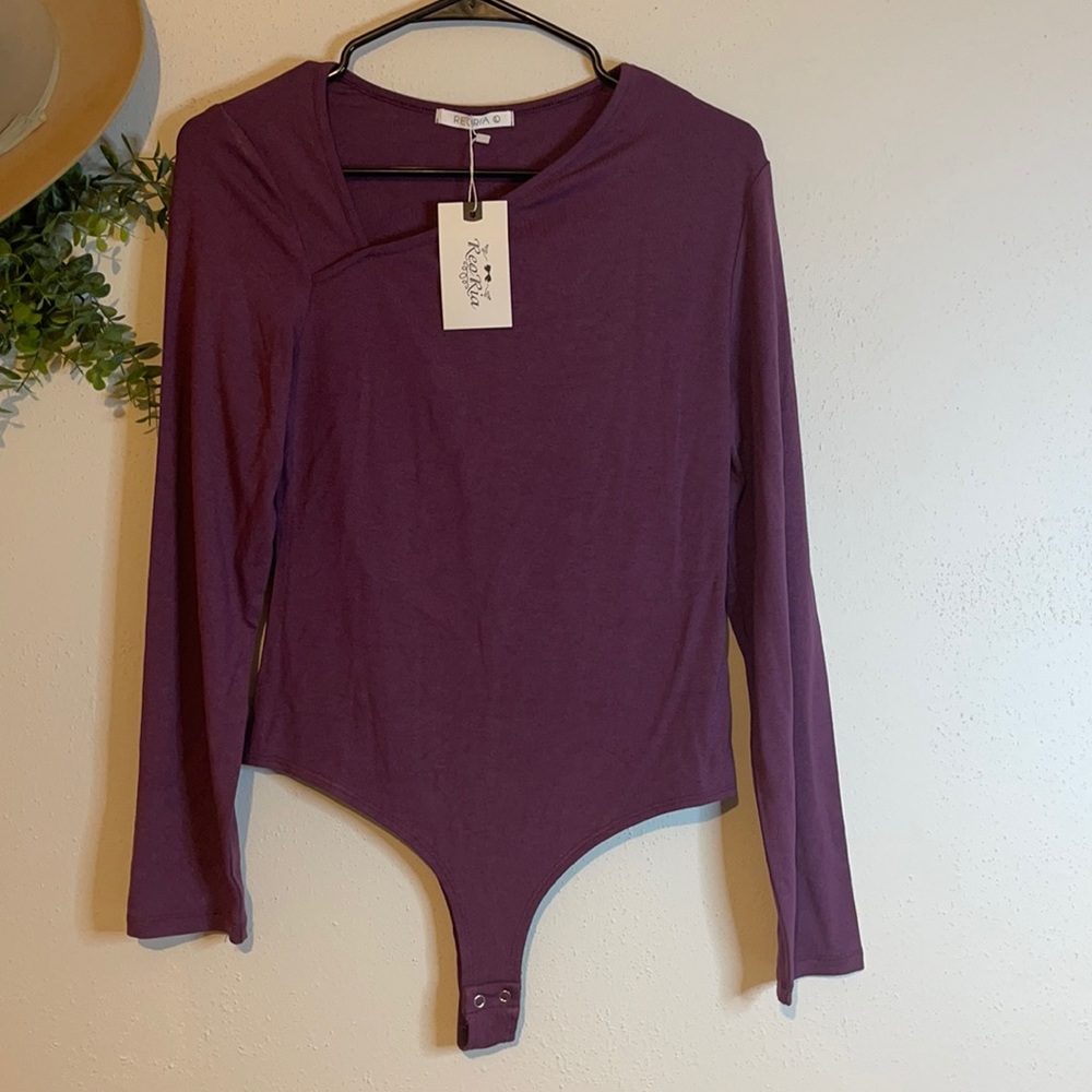 ReoRia-NWT Grape Purple Long Sleeved Knit Bodysuit-Sz Large